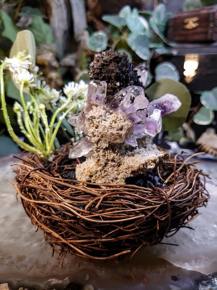 256g Guerrero Amethyst Clusters on Quartz Matrix with Hematite Inclusions from Amatitlán, Eduardo - Mexico for Unique Collection