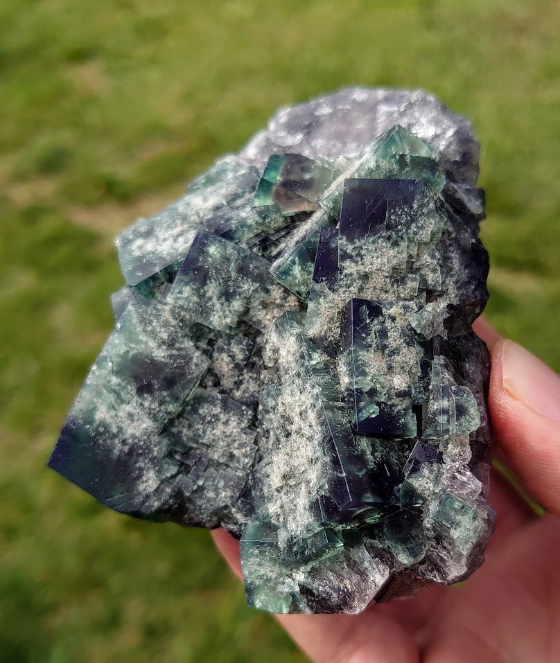 542g Naughty Gnome Pocket Green/Blue Fluorite Cluster "Diana Maria Mine" on Matrix From United Kingdom for Home & Altar Decor / Collection