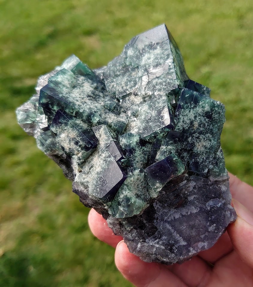 542g Naughty Gnome Pocket Green/Blue Fluorite Cluster "Diana Maria Mine" on Matrix From United Kingdom for Home & Altar Decor / Collection