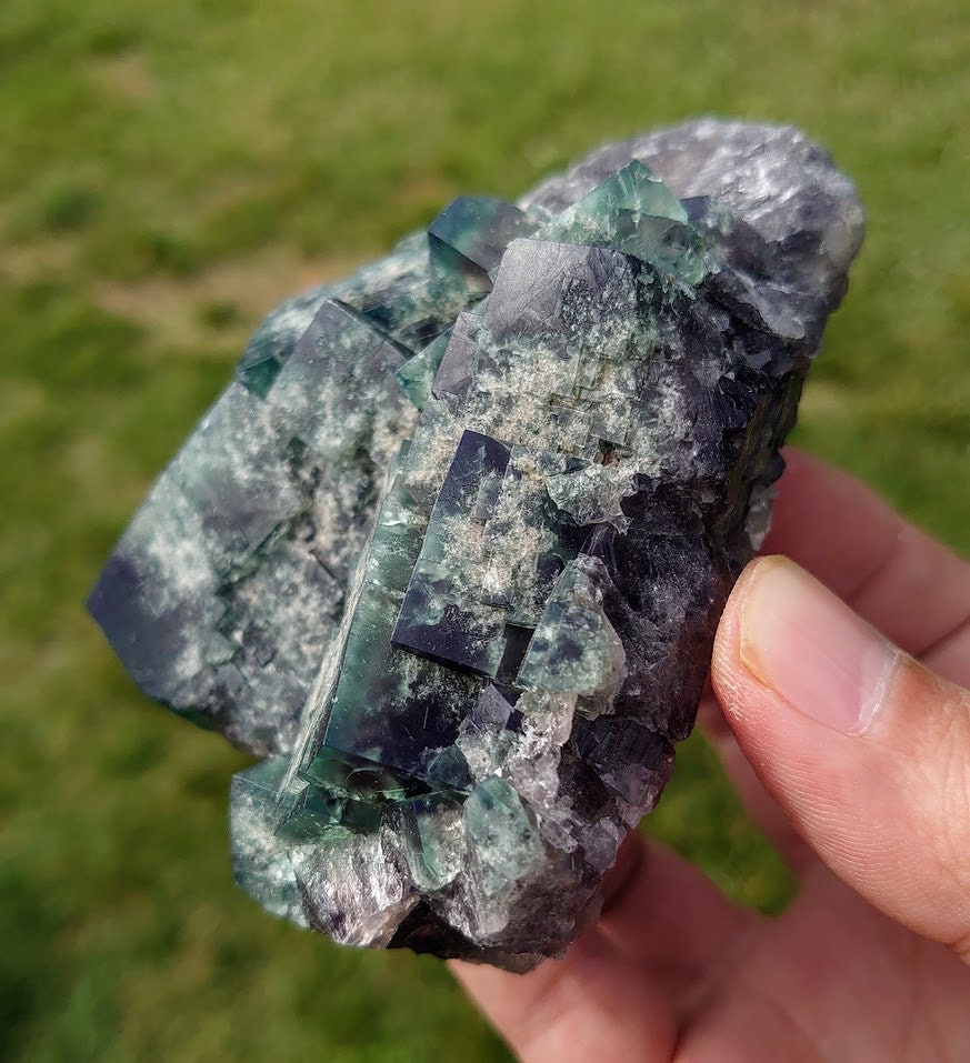 542g Naughty Gnome Pocket Green/Blue Fluorite Cluster "Diana Maria Mine" on Matrix From United Kingdom for Home & Altar Decor / Collection