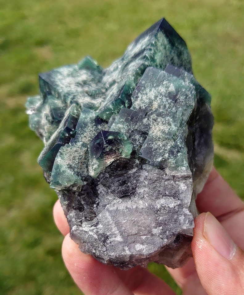 542g Naughty Gnome Pocket Green/Blue Fluorite Cluster "Diana Maria Mine" on Matrix From United Kingdom for Home & Altar Decor / Collection