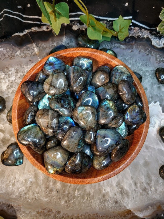 Small Labradorite Polished Hearts from Madagascar for Crystal Healing/ Home and Altar Decor/ Meditation/ Moon Magick