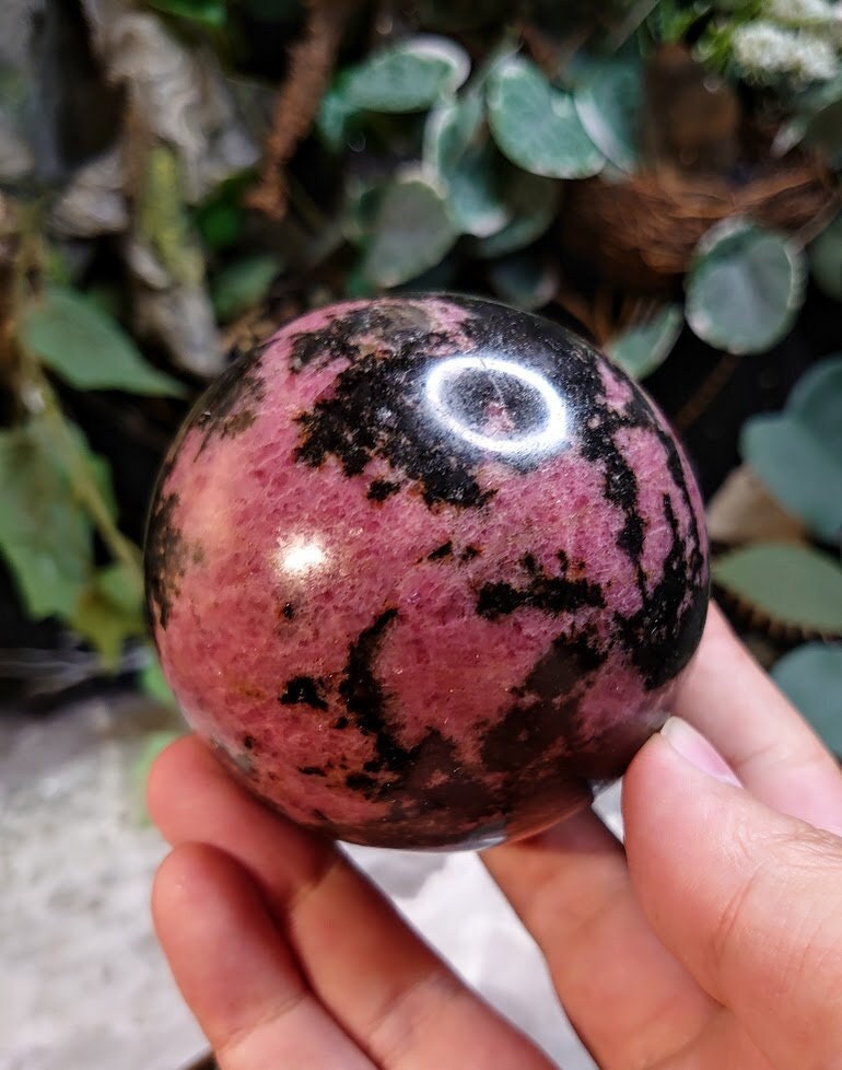 3" Rhodonite Sphere with Black Manganese from Madagascar for Crystal Healing/ Reiki/ Meditation/ Home & Altar Decor