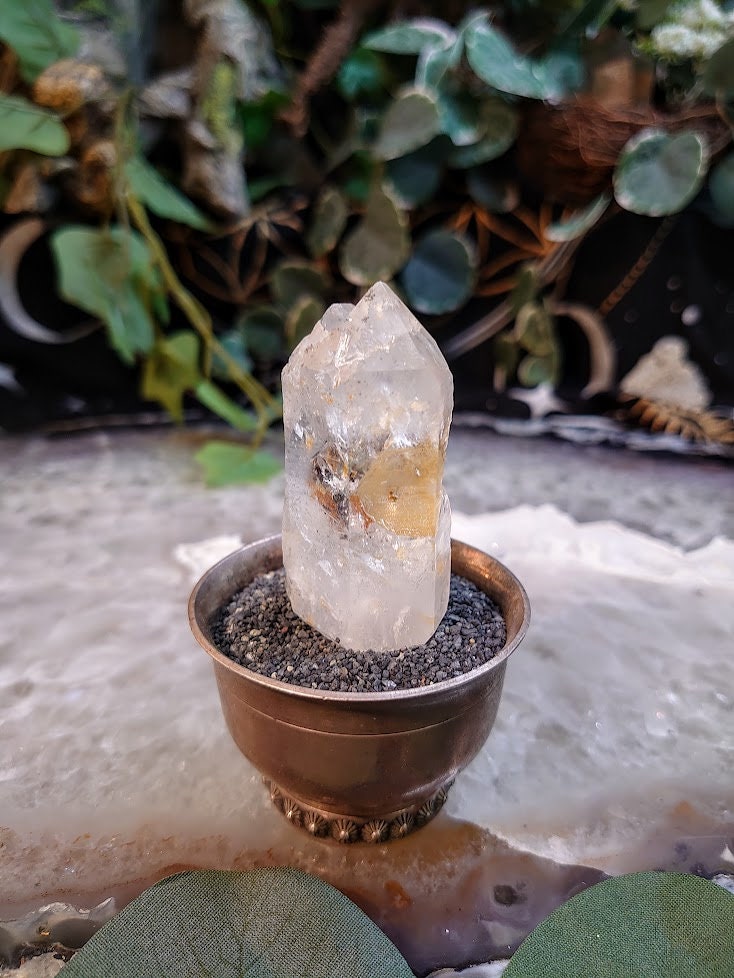 55.3g Tibetan Double Terminated Quartz Point with Moving Carbon/Enhydro for Home & Altar Decor / Meditation / Reiki / Collection