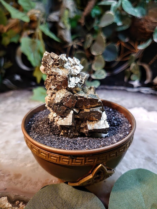 138g Beautiful Cubic Pyrite Cluster with Calcite Inclusions from Morocco for Home & Altar Decor / Collection / Energy / Gifting