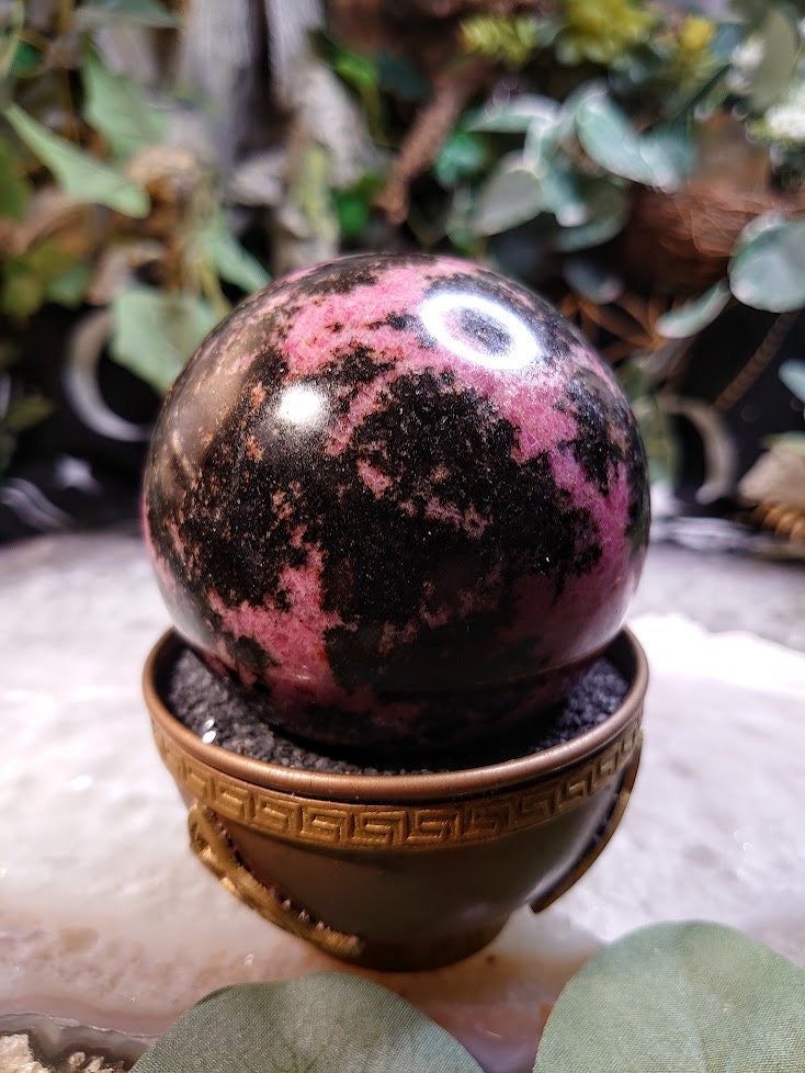 3" Rhodonite Sphere with Black Manganese from Madagascar for Crystal Healing/ Reiki/ Meditation/ Home & Altar Decor