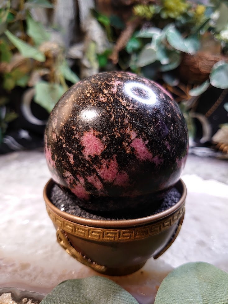 3" Rhodonite Sphere with Black Manganese from Madagascar for Crystal Healing/ Reiki/ Meditation/ Home & Altar Decor