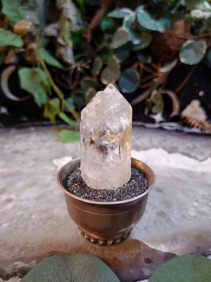 55.3g Tibetan Double Terminated Quartz Point with Moving Carbon/Enhydro for Home & Altar Decor / Meditation / Reiki / Collection