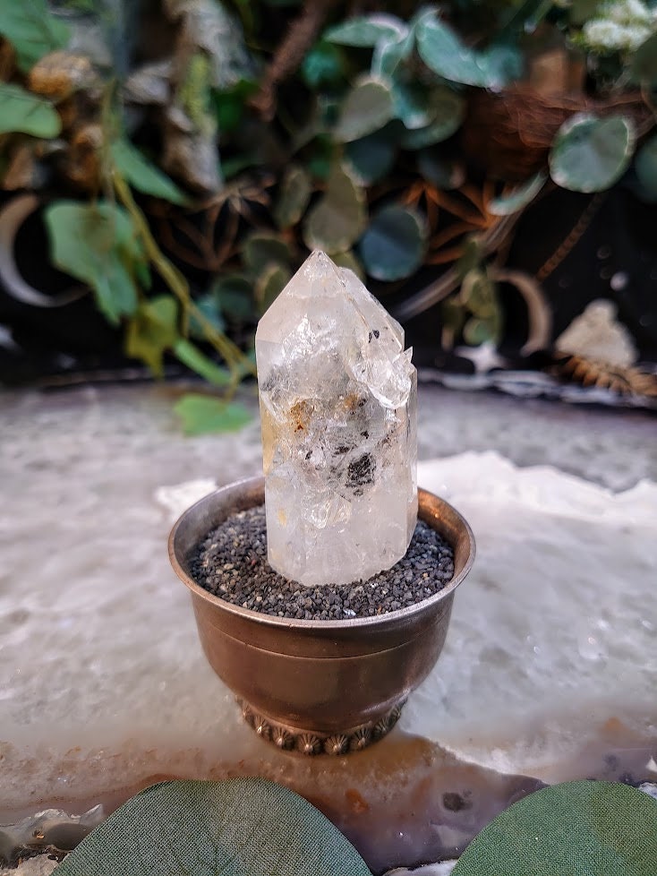 55.3g Tibetan Double Terminated Quartz Point with Moving Carbon/Enhydro for Home & Altar Decor / Meditation / Reiki / Collection