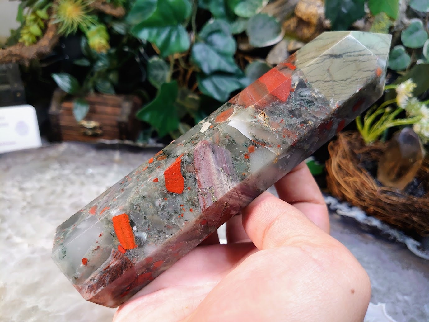 7 1/4" Bloodstone Generator from Swaziland for Home & Altar Decor / Collection / Dragon Slaying