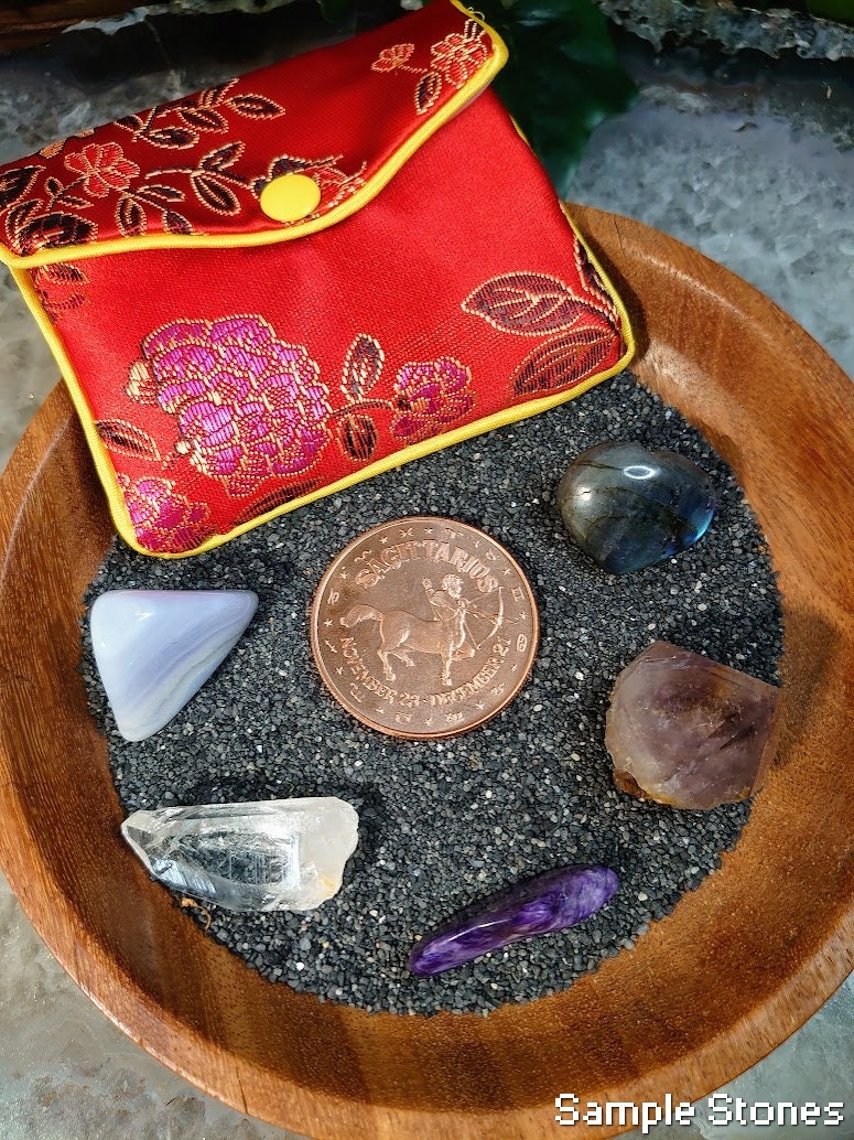 Sagittarius Zodiac Crystal Kit with 1oz Copper Coin / Astrology Kit / Medicine Bag / Crystal Set / Crystal Kit