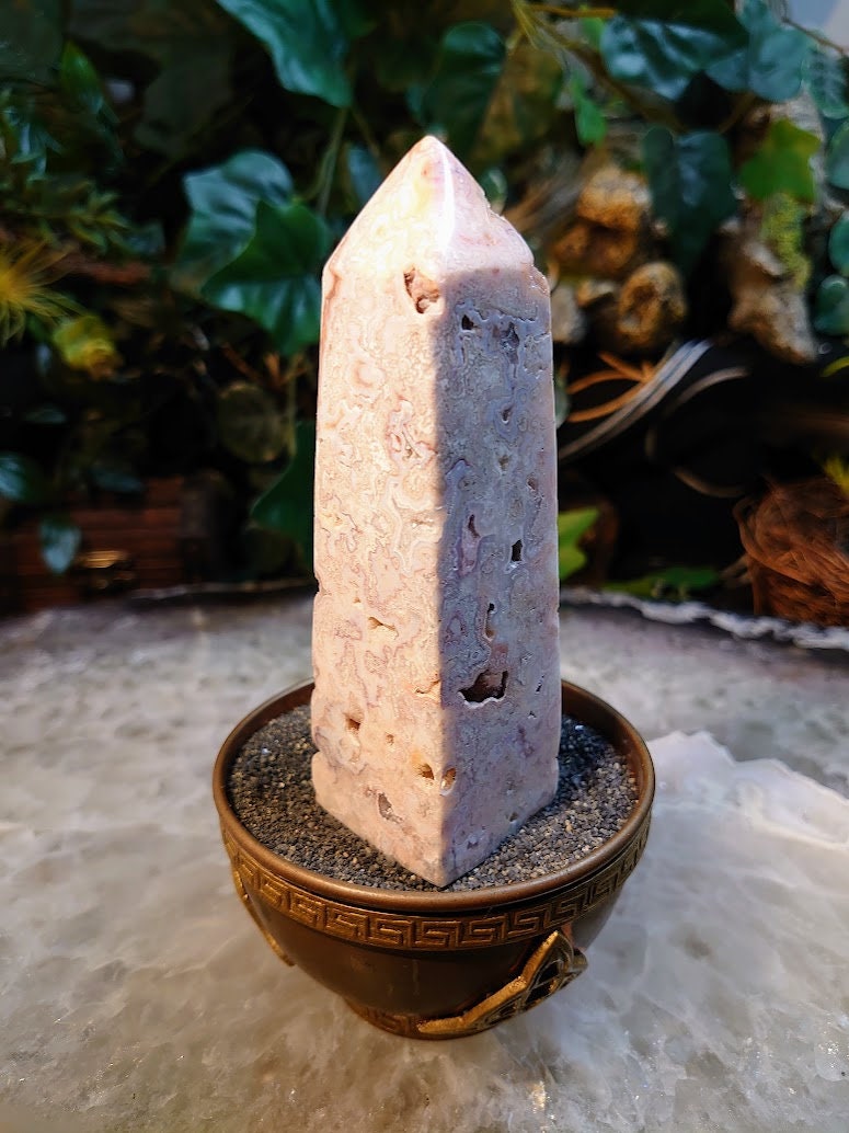 209g Crazy Lace Agate Tower with Crystal Druzy Pockets from Indonesia for Home and Altar Decor / Crystal Healing / Generator / Obelisk