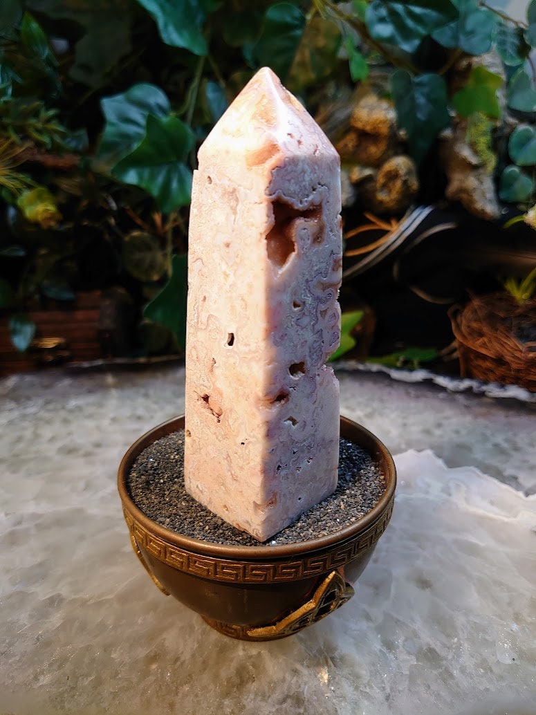 209g Crazy Lace Agate Tower with Crystal Druzy Pockets from Indonesia for Home and Altar Decor / Crystal Healing / Generator / Obelisk