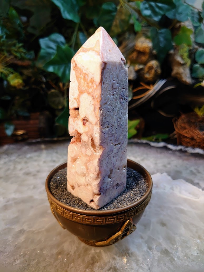 209g Crazy Lace Agate Tower with Crystal Druzy Pockets from Indonesia for Home and Altar Decor / Crystal Healing / Generator / Obelisk