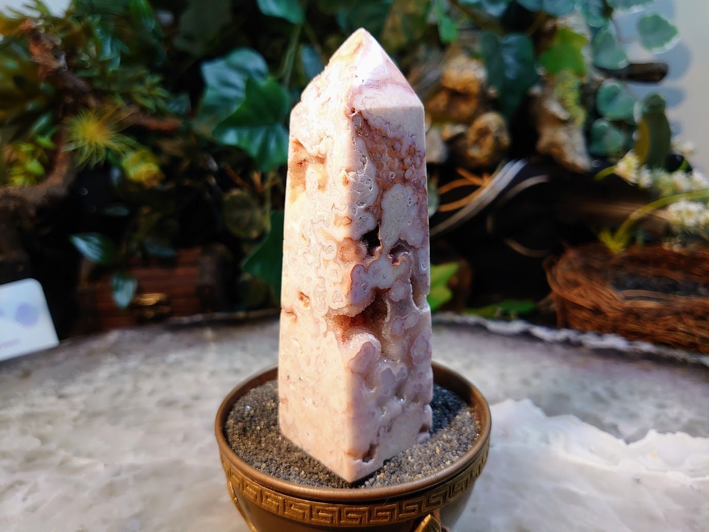 209g Crazy Lace Agate Tower with Crystal Druzy Pockets from Indonesia for Home and Altar Decor / Crystal Healing / Generator / Obelisk