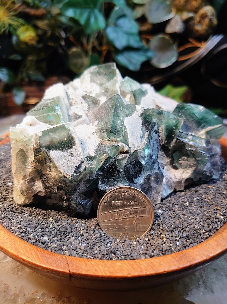 Green Fluorite Crystals with Calcite Coating from Mandrosonoro, Madagascar for Altar Decor / 777g / Meditation / Collection / Energy Work