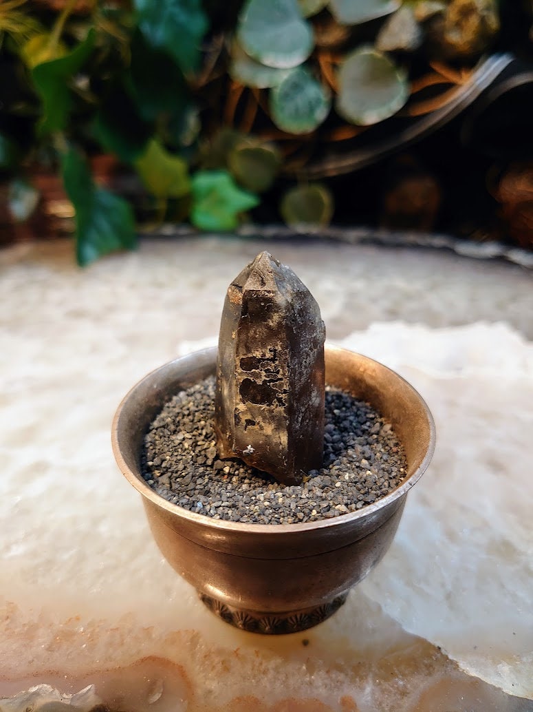 Smoky Quartz Point with Calcite Coating from Malawi, Africa for Collection / 21.2g / Home and Altar Decor / Protection / Crystal Healing