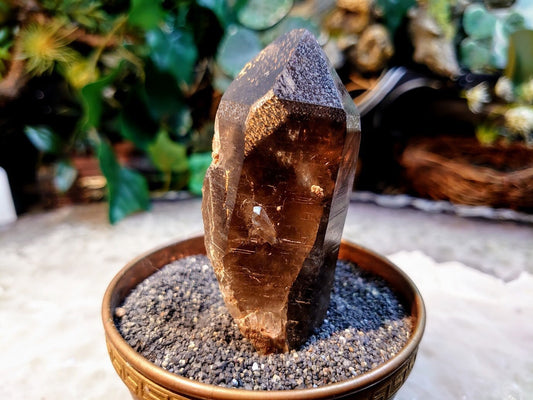 3 3/4" Smoky Quartz Point with Heavy Etching from Malawi for Home and Altar Decor / Collection / Meditation