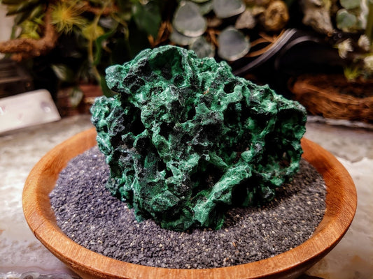 Silky Fibrous Cavernous Malachite Specimen from Kasompe, Congo for Home and Altar Decor / 328g / Collection / Crystal Healing