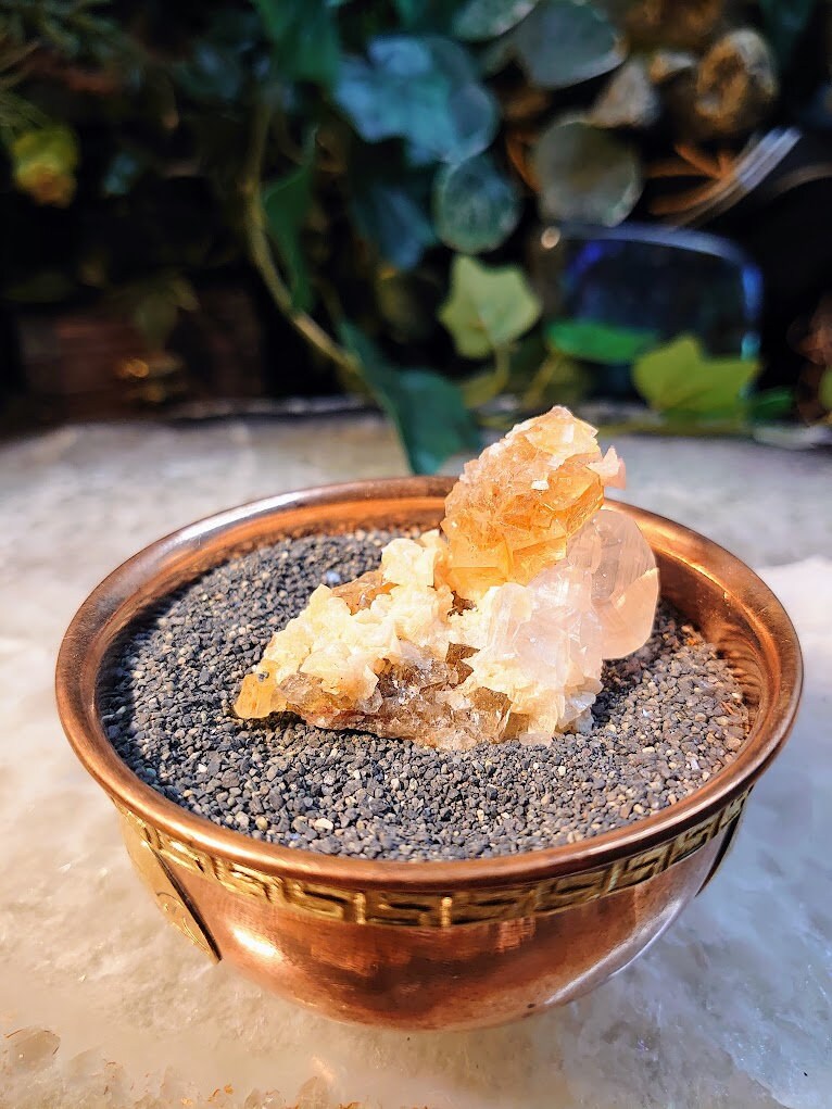 Beautiful Golden Yellow Fluorite Cluster with Calcite and Barite Crystals From Moscona Mine, Spain for Collection / 41.70g