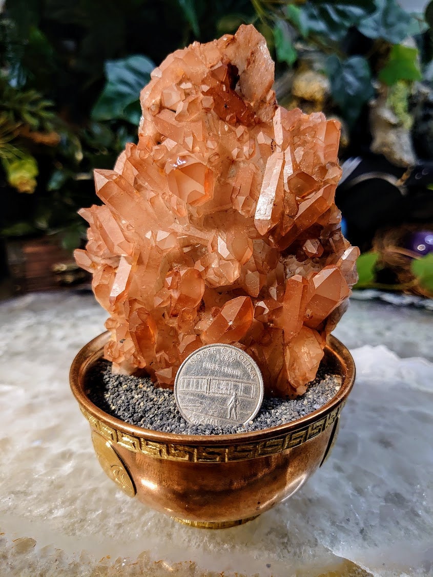 Tangerine Quartz Plate from Minas Gerais, Brazil / 140g / Sunfire Quartz for Altar and Home Decor / Small Cabinet Size