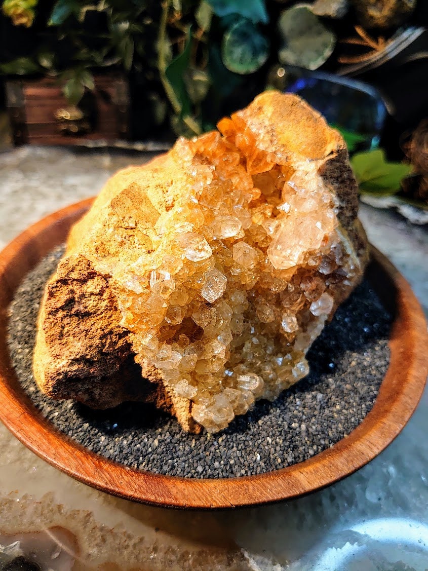 Natural Limonite Golden Healer Quartz/Citrine Cluster on Limestone from Zambia, Africa for Crystal Healing / 529g / Reiki / Home Decor