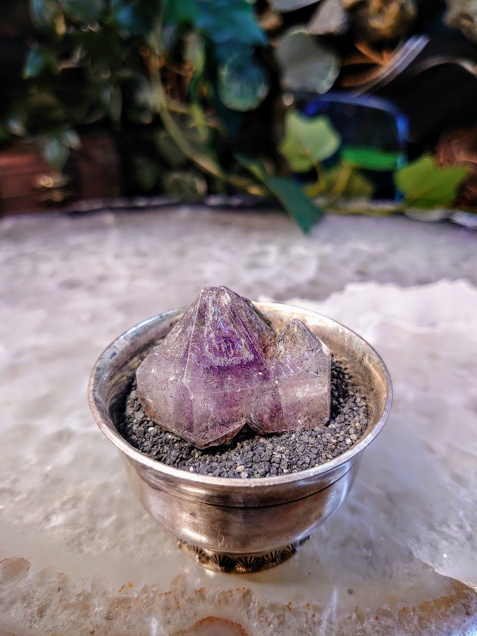 Smoky Skeletal Amethyst Cluster with Goethite from Espírito Santos, Brazil for Collection / 25.35g / Meditation/ Super Seven Locality