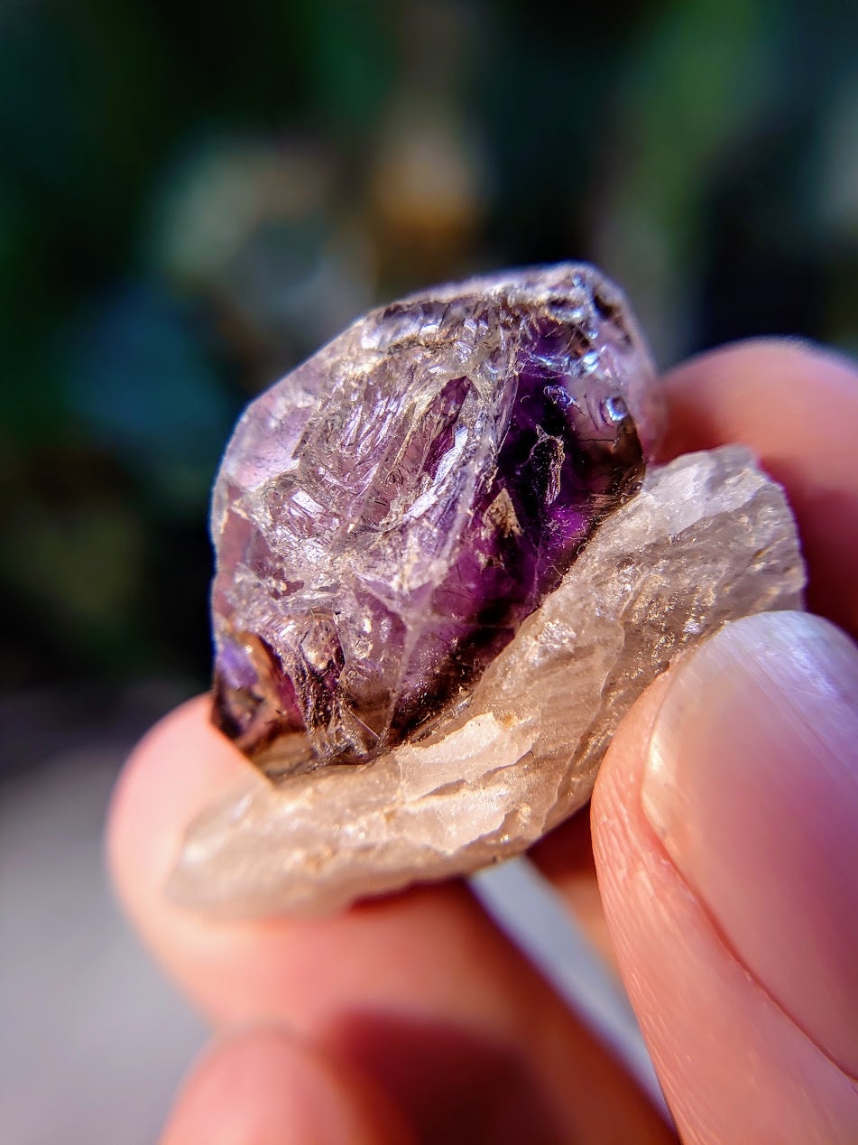 Smoky Double Terminated Skeletal Amethyst Crystal on Quartz from Espírito Santos, Brazil for Collection / 24.06g / Super Seven Locality