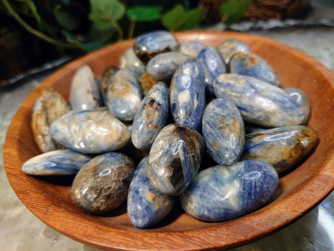 Blue Kyanite and Clear Quartz Tumbled Stones from Brazil - Select Your Size / Polished Pebble / for Crystal Healing & Grids / Meditation