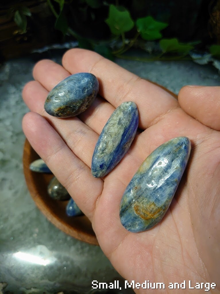 Blue Kyanite and Clear Quartz Tumbled Stones from Brazil - Select Your Size / Polished Pebble / for Crystal Healing & Grids / Meditation