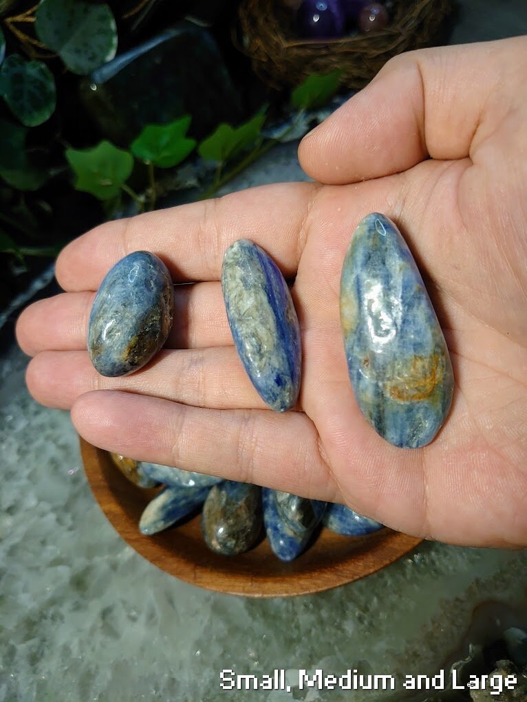 Blue Kyanite and Clear Quartz Tumbled Stones from Brazil - Select Your Size / Polished Pebble / for Crystal Healing & Grids / Meditation