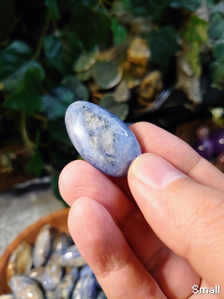 Blue Kyanite and Clear Quartz Tumbled Stones from Brazil - Select Your Size / Polished Pebble / for Crystal Healing & Grids / Meditation