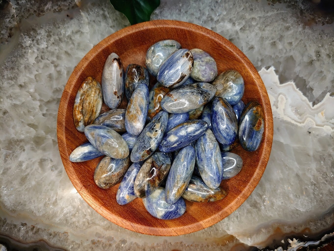 Blue Kyanite and Clear Quartz Tumbled Stones from Brazil - Select Your Size / Polished Pebble / for Crystal Healing & Grids / Meditation