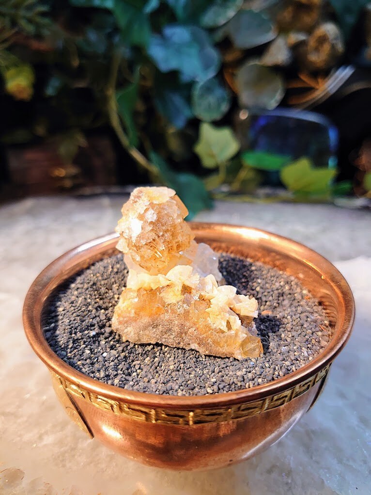 Beautiful Golden Yellow Fluorite Cluster with Calcite and Barite Crystals From Moscona Mine, Spain for Collection / 41.70g