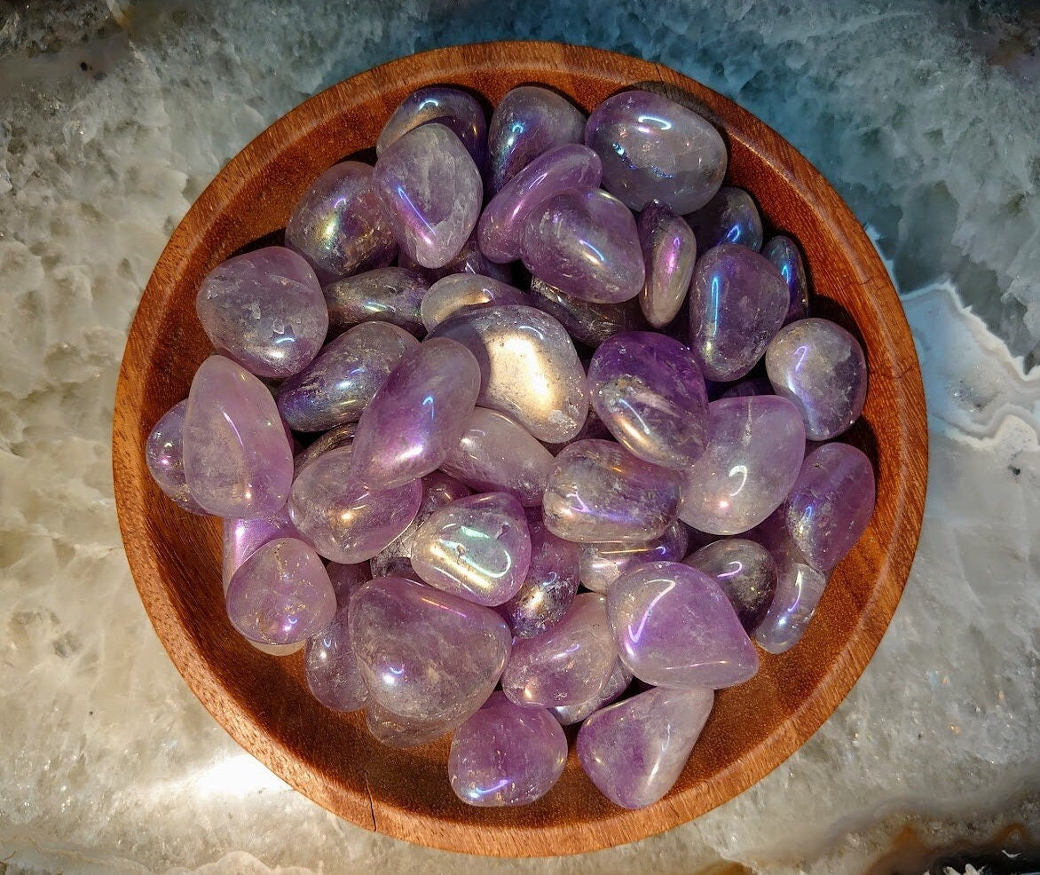 Aura Amethyst Tumbled Stone from Brazil / Polished Pebble/ for Crystal Healing & Grids/ Reiki/ Meditation/ Unicorn Poop / Gifts