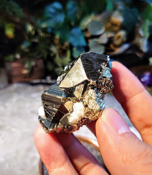 Stunning Pyrite "Fool's Gold" Cluster with Calcite from Huanzala Mine, Peru, for Collection / 160g / Home and Altar Decor / Gifting