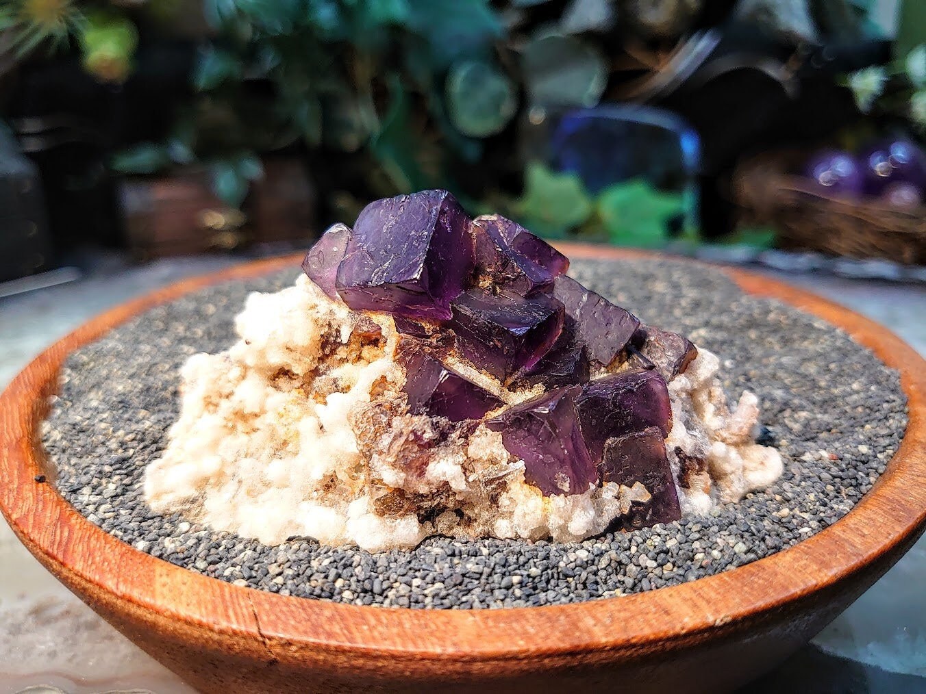 Dark Purple Fluorite Cluster with Calcite on Matrix from Kharan, Baluchistan, Pakistan for Collection / 70.57g / Home and Altar Decor