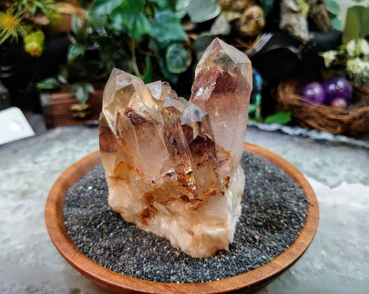 Beautiful Lepidocrocite Red Phantom Quartz Cluster with Specular Hematite Dusting from India / 472g / Natural Phantom Quartz / Sunset Quartz