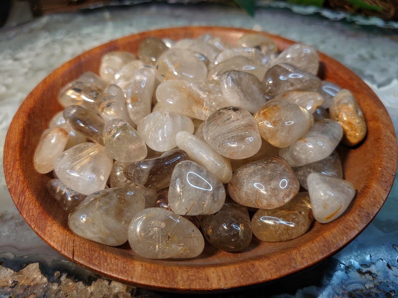 Rutilated Clear Quartz Tumbled Stone from Brazil / Polished Pebbles/ for Crystal Healing & Grids/ Golden Rutile / Meditation/ Energy Work