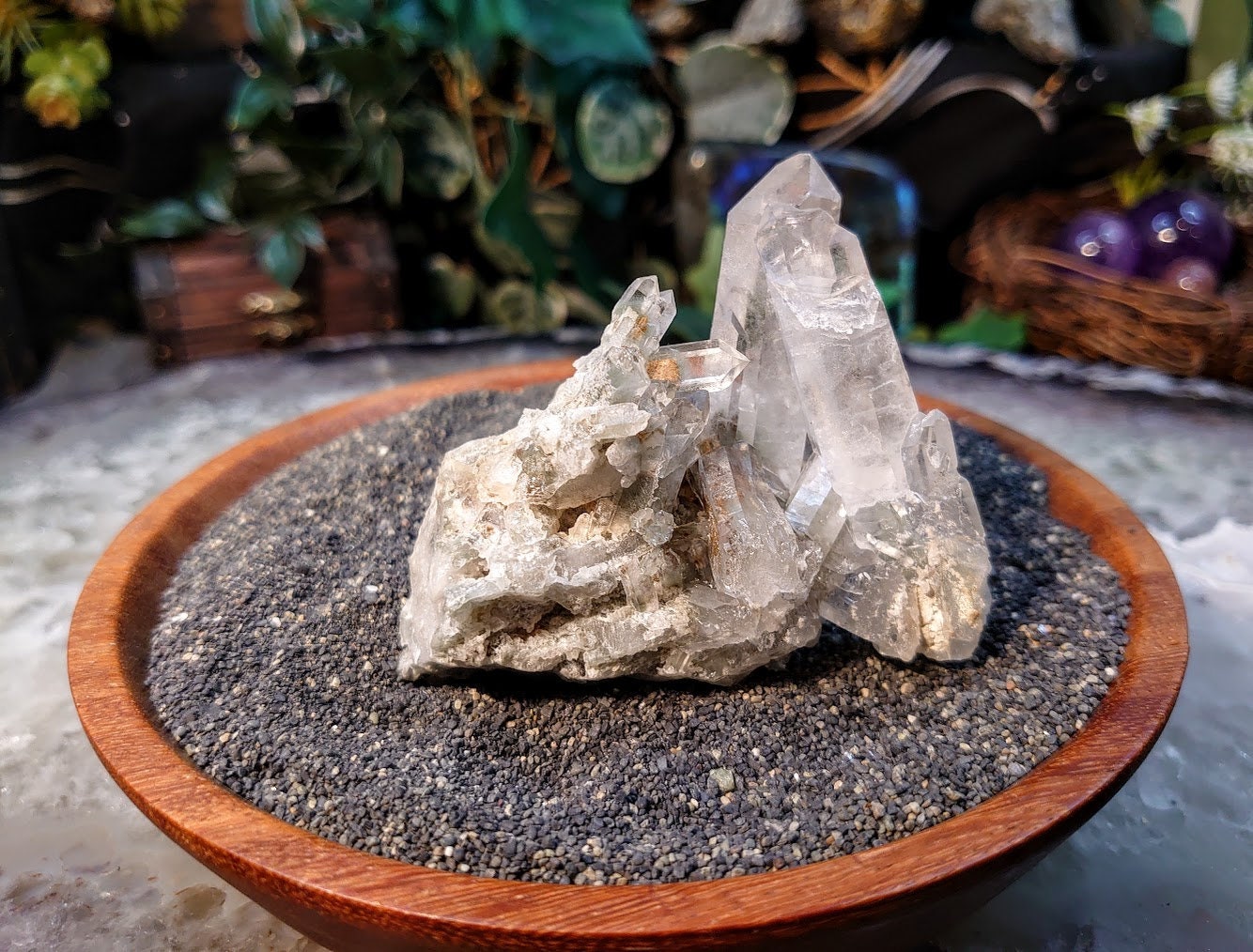 Clear Quartz Cluster with Chlorite Inclusions from Minas Gerais, Brazil for Crystal Healing / 133g / Meditation / Altar Decor