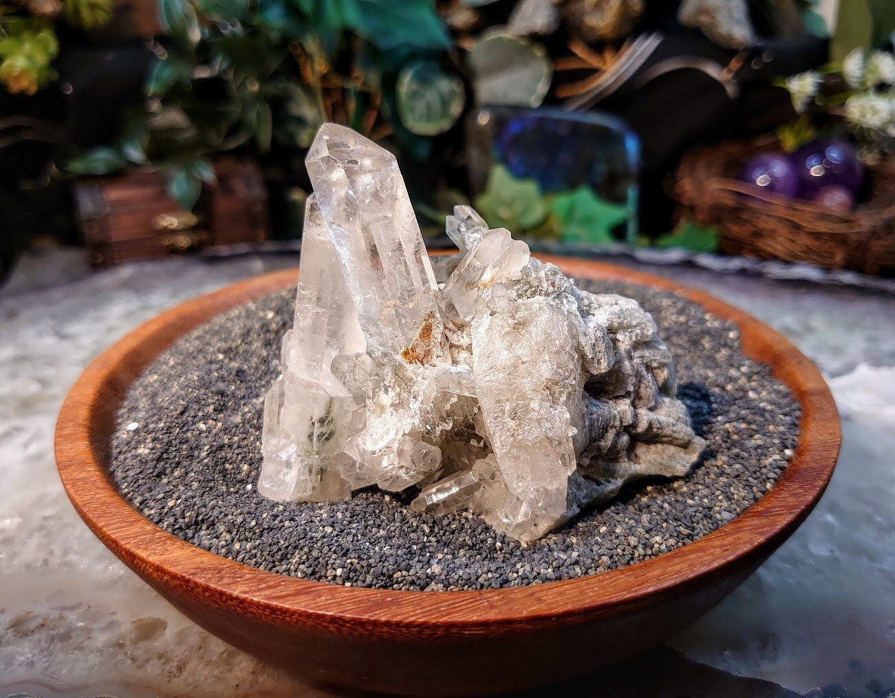 Clear Quartz Cluster with Chlorite Inclusions from Minas Gerais, Brazil for Crystal Healing / 133g / Meditation / Altar Decor