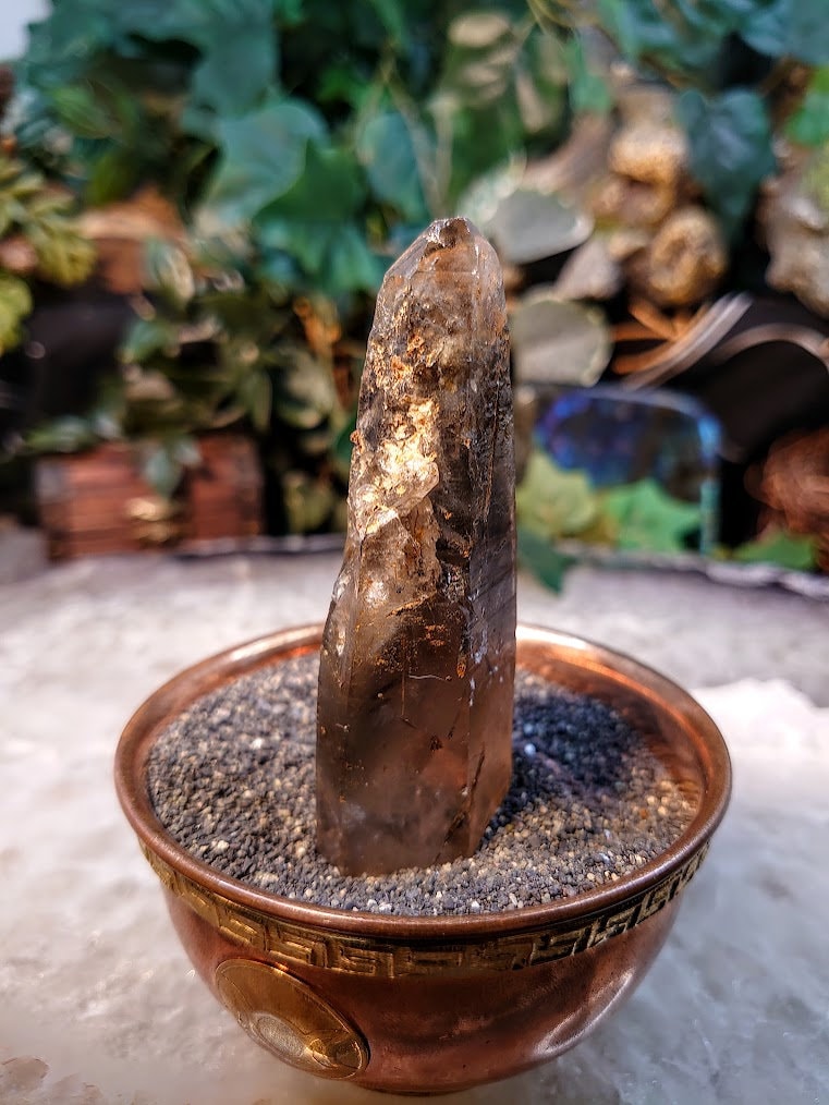 3 1/2" Smoky Quartz Point with Aegirine & Rutile from Malawi for Home and Altar Decor / 63.96g / Collection / Meditation / Rutilated Quartz