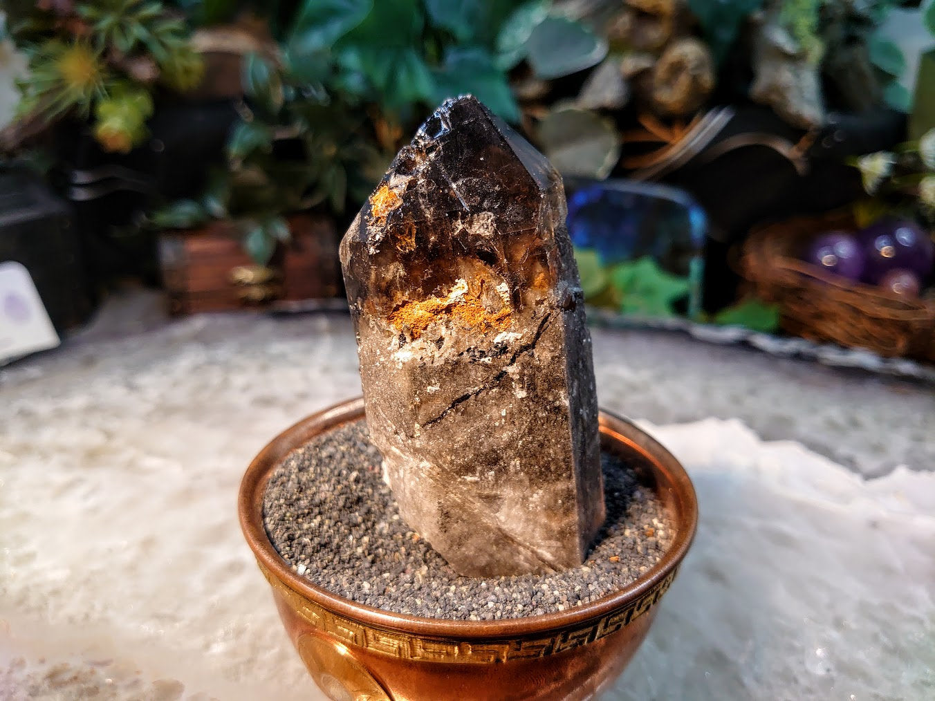 3 3/4" Calcite Coated Smoky Quartz Point with Phantom from Malawi for Home and Altar Decor / 184g / Collection