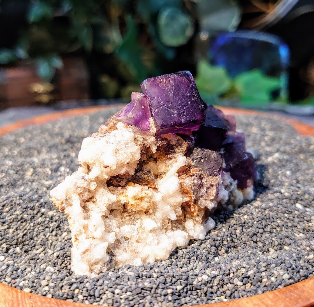 Dark Purple Fluorite Cluster with Calcite on Matrix from Kharan, Baluchistan, Pakistan for Collection / 70.57g / Home and Altar Decor