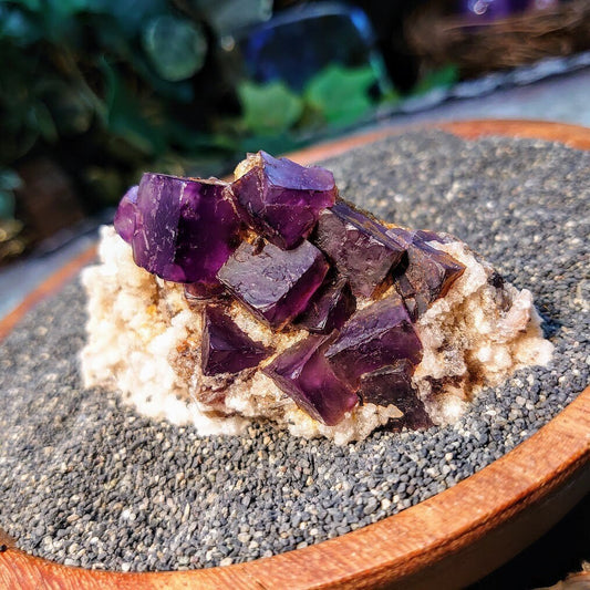 Dark Purple Fluorite Cluster with Calcite on Matrix from Kharan, Baluchistan, Pakistan for Collection / 70.57g / Home and Altar Decor