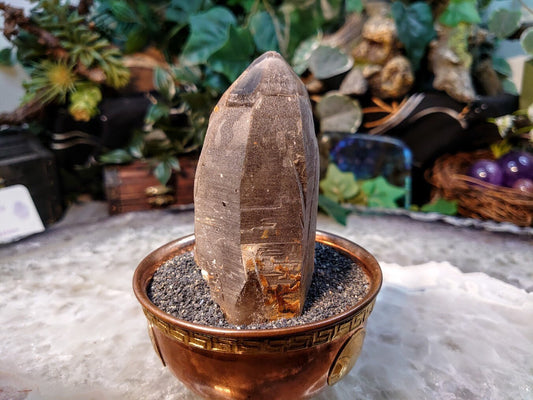 3 3/4" Calcite Coated Smoky Quartz Point with Phantom from Malawi for Home and Altar Decor / 175g / Collection / Meditation