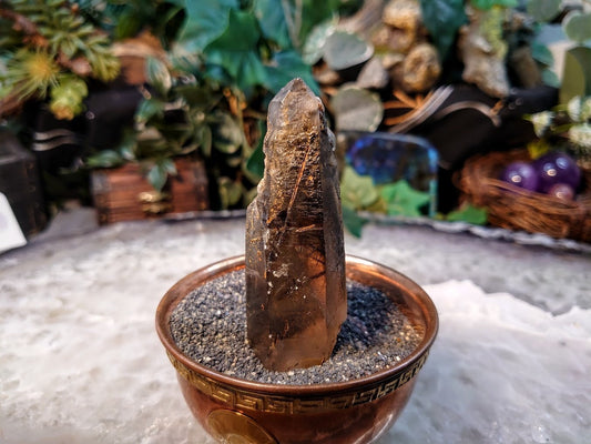 3 1/2" Smoky Quartz Point with Aegirine & Rutile from Malawi for Home and Altar Decor / 63.96g / Collection / Meditation / Rutilated Quartz