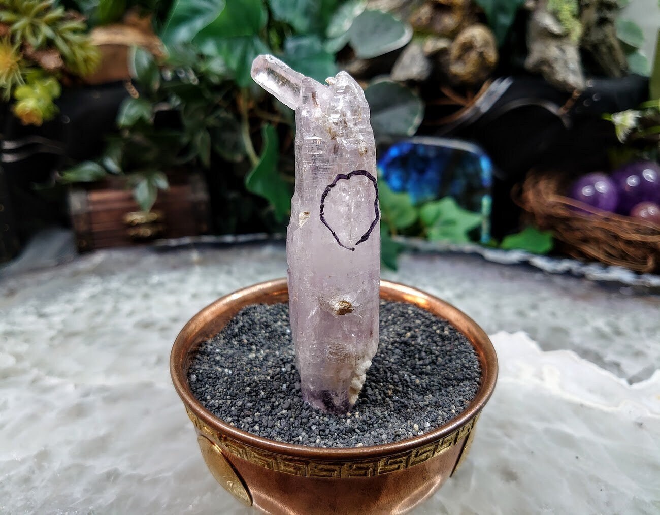 Double Terminated Vera Cruz Amethyst Point with Two Enhydros from Mexico for Crystal Healing / 49.62g / Meditation / Energy Work