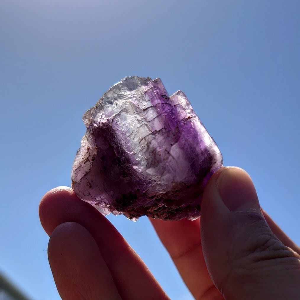 Purple and Light Blue Fluorite Floater Cluster from Attiki Prefecture, Greece for Collection / 99.26g /  Miniature Class / UV