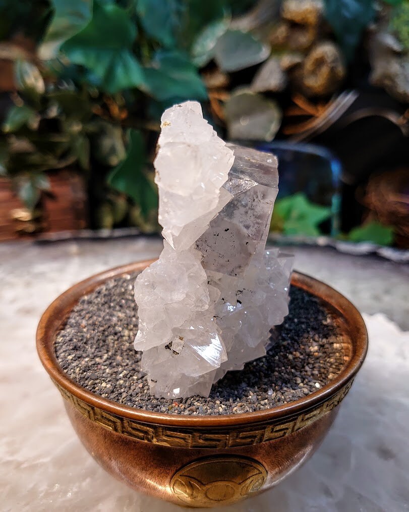 Glassy Grey Fluorite Crystals on Clear Quartz Cluster from Rabat-Salé-Kénitra, Morocco / 98.09g / Collection / Small Cabinet Class